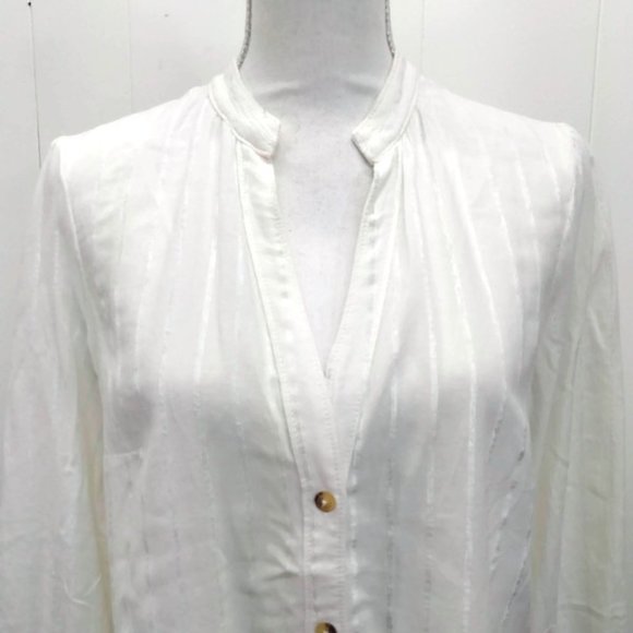 Anthropologie Womens 12 White Linen Blend Button - Picture 2 of 5